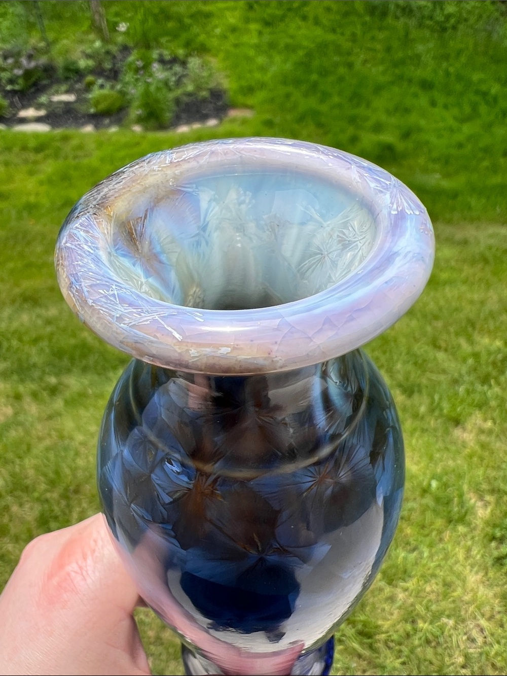 Bill Campbell Studio Pottery Flambeau Ink Blue Crystalline Glaze Signed Vase